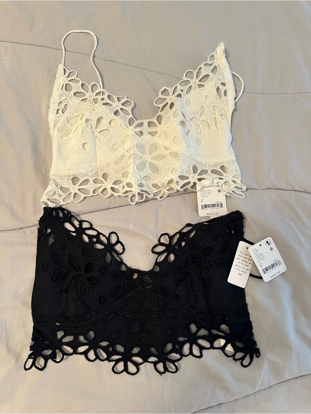 Lace Floral Cutout Bralette Top - White & Black (2 Pack)